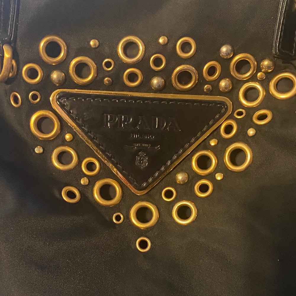 Black Prada Tote Bag with Gold Accents - Picture 4 of 4